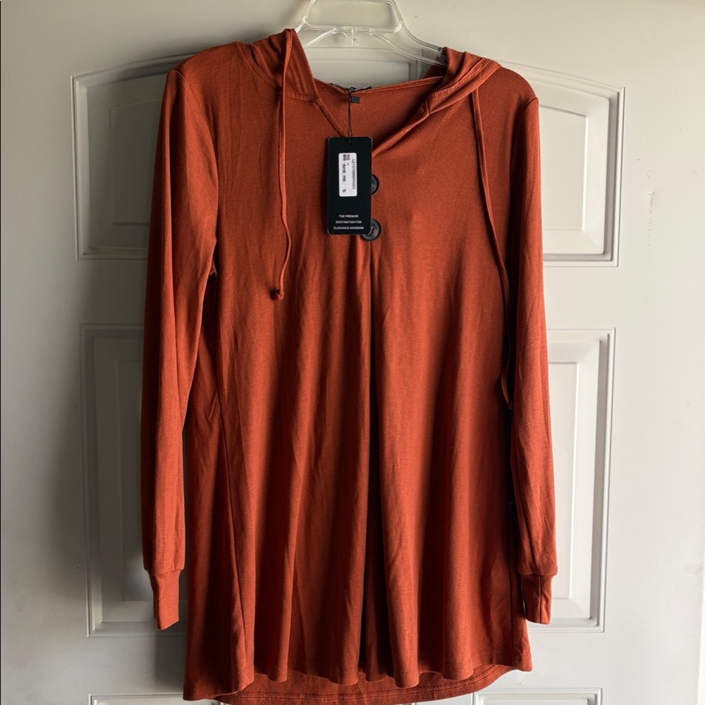 NWT Lotusmile Rust Orange Long Sleeve Hooded Tunic size M